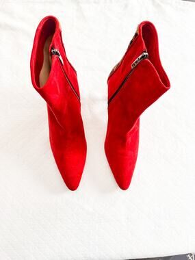 Pancaldi Diane B Red Leopard Accented Pointy Toe Kitten Heel Bootie Size 36